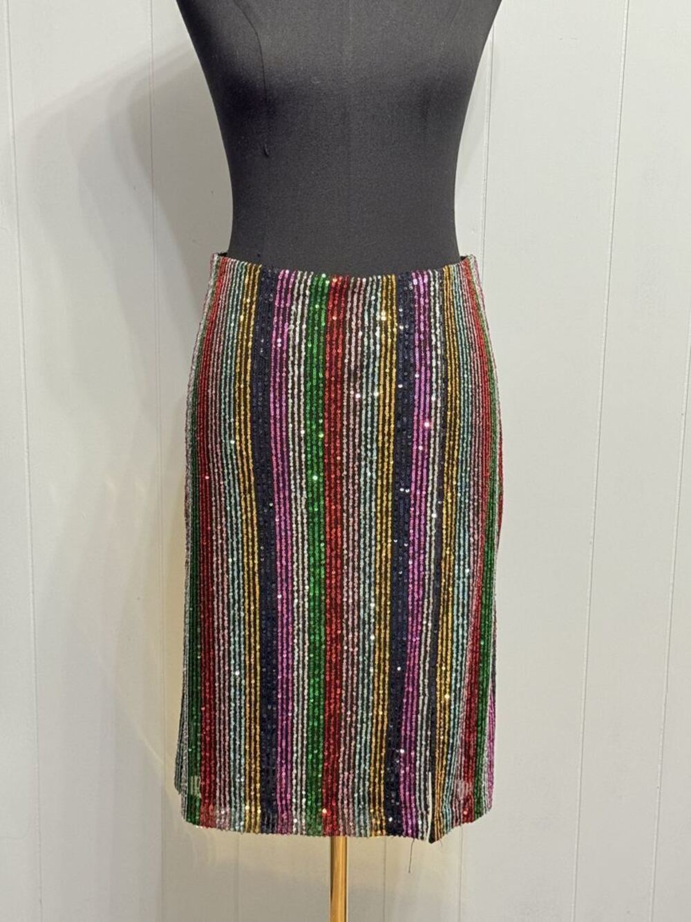 NWT INC International Concepts Rainbow Sequin Pencil Skirt L